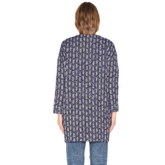 Collarless Blue White Tweed Mid-Length Coat by Tularosa - Picture 3 of 4